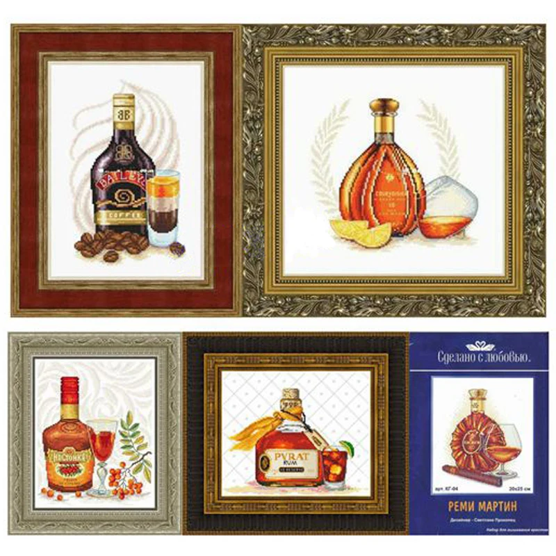 Contati Punto Croce Kit Brandy Rum Bailey Remy Martin Courvoisier Xo Vino Birra Bere, 1 Set