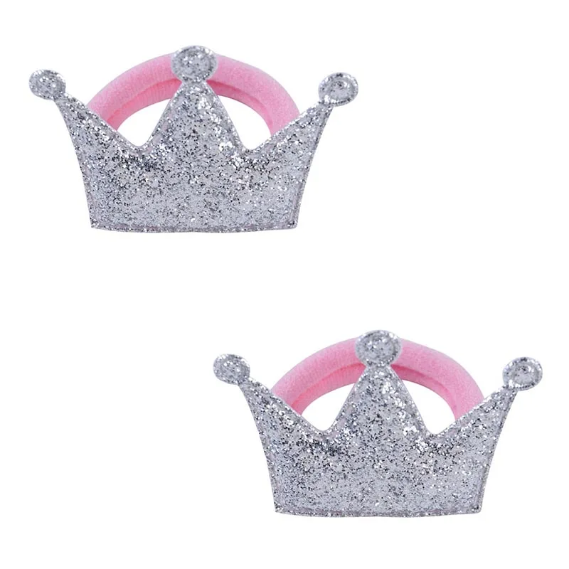 1 пара серебряных лент для волос с короной принцессы, Регулируемый Детский головной убор с сердечками, эластичные золотисто-розовые ленточки для волос, Детские веревки для волос - Цвет: 2