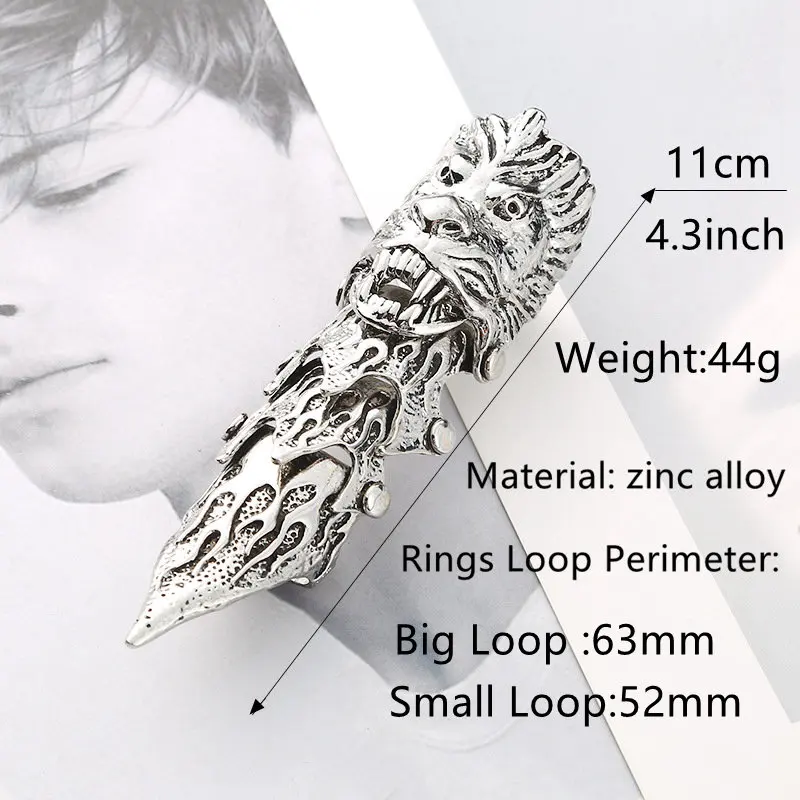 men rings D Винтажные мужские кольца с животным черепом, мужские кольца в стиле панк-рок, античное серебряное кольцо на палец с большим драконом, ювелирные изделия, мужские аксессуары, подарки - Цвет основного камня: men rings D