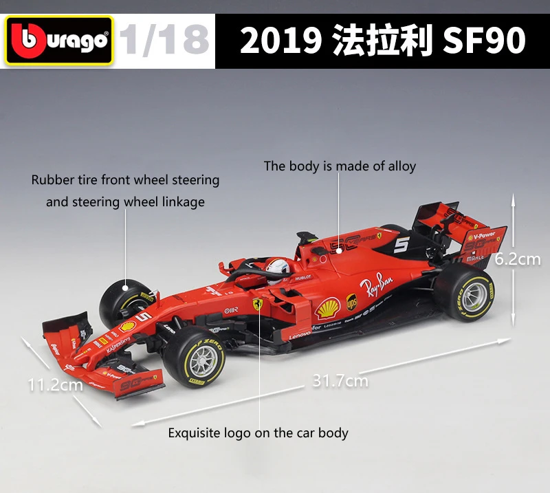 Beste Bburago Diecast Model Auto 118 Schaal 2019 Metalen Ferrari F1 Auto Formulaa 1 Racing Auto SF71H 90 Legering Speelgoed auto Collectie Kid Gift