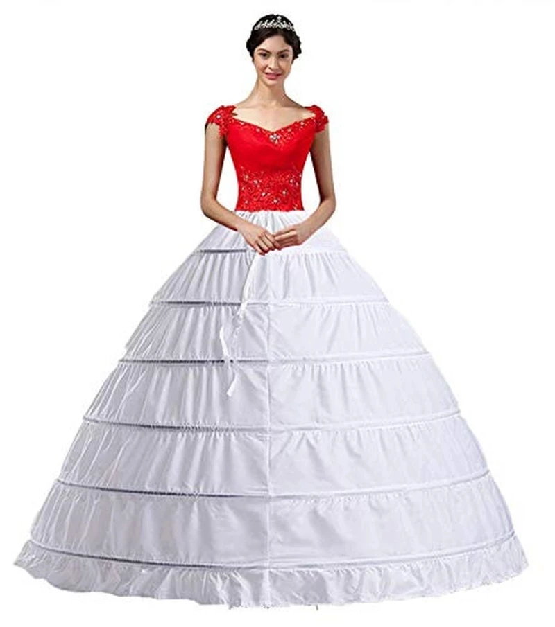 

Women White Crinoline 6 Hoop long Petticoats Skirt Slips Floor Length Underskirt for Ball Gown Wedding Dress