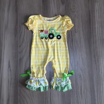 

baby girls clothes baby farm clothes infant toddler romper girl truck romper baby plaid yellow romper wholesale