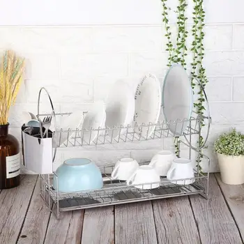 

Kitchen Organizer Double Layer Stainless Steel Bowl Dish Rack Holder Kitchen Draining Rack Storage Organizer Dishwasher