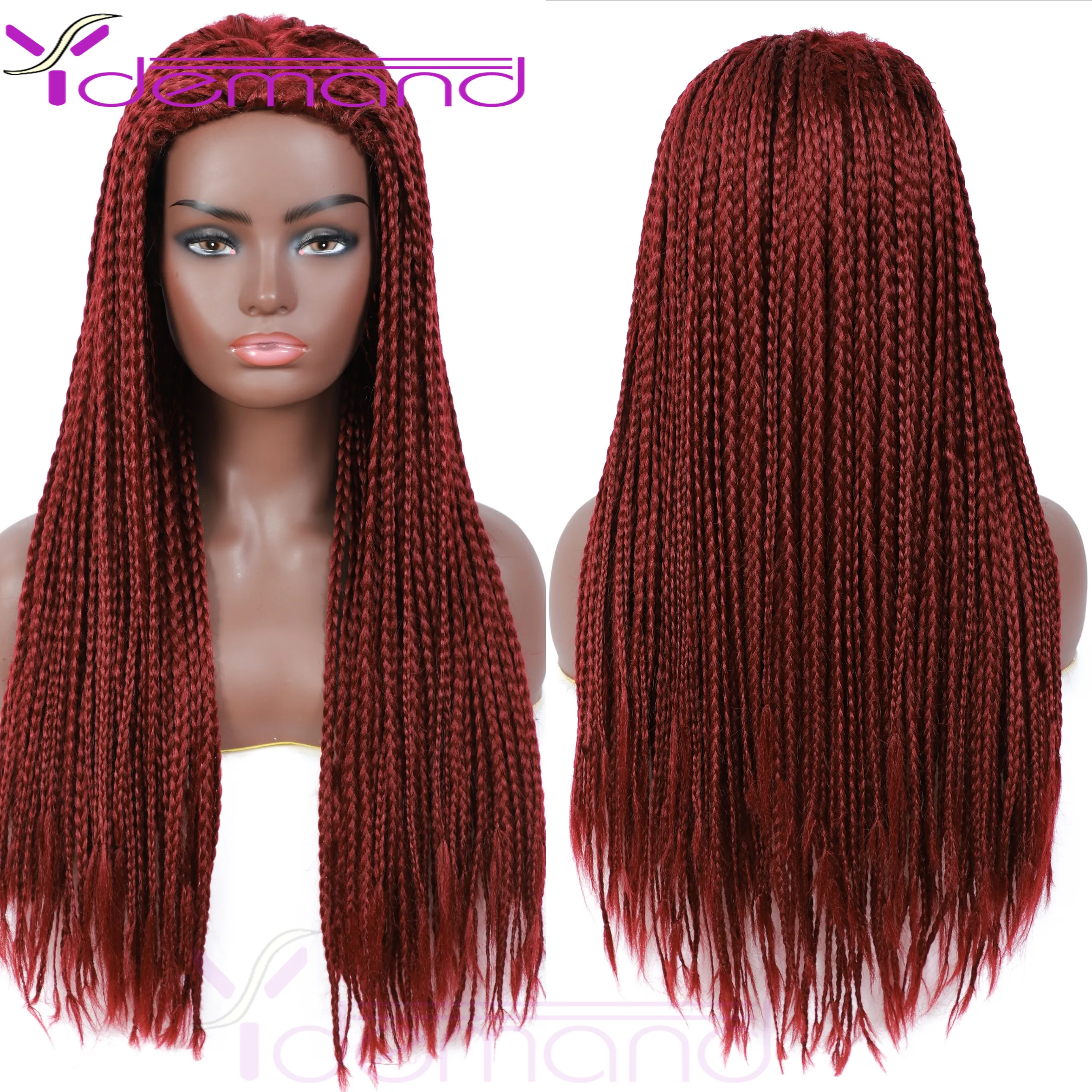 Y Demand 3X-Twist Braid Wig Red Braided Wigs For Black Women Or Men New Synthetic Crochet-Hair-Box Braids Cosplay