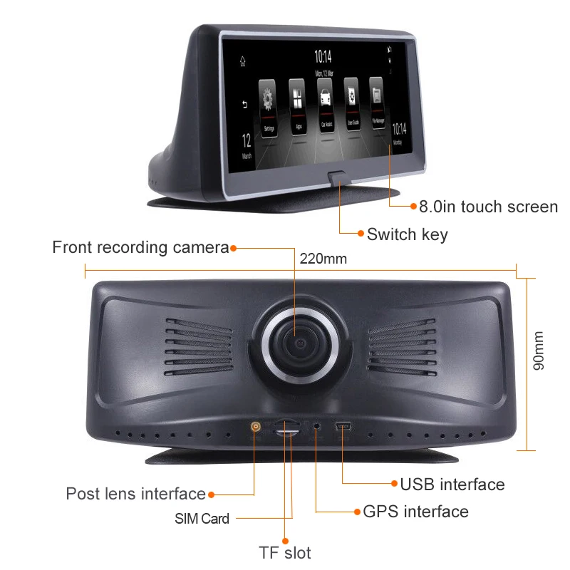 US $127.15 8IPS 3G Car Rearview Camera DVR Camera with ADAS DVR GPS Navigator Android 51 Car Recorder FHD 1080P Dash Cam Video Recorder
