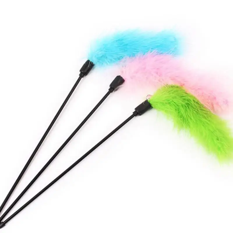 Cat Teaser Wand Pet Interactive Fun Stick Toy Wire Chaser Colorful Feather Cat Supplies Random Colors