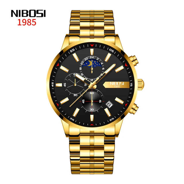 2021 New NIBOSI Brand Fashion Watch For Men Quartz Sports Stainless Steel Waterproof Chronograph Mens Watches Relogio Masculino B