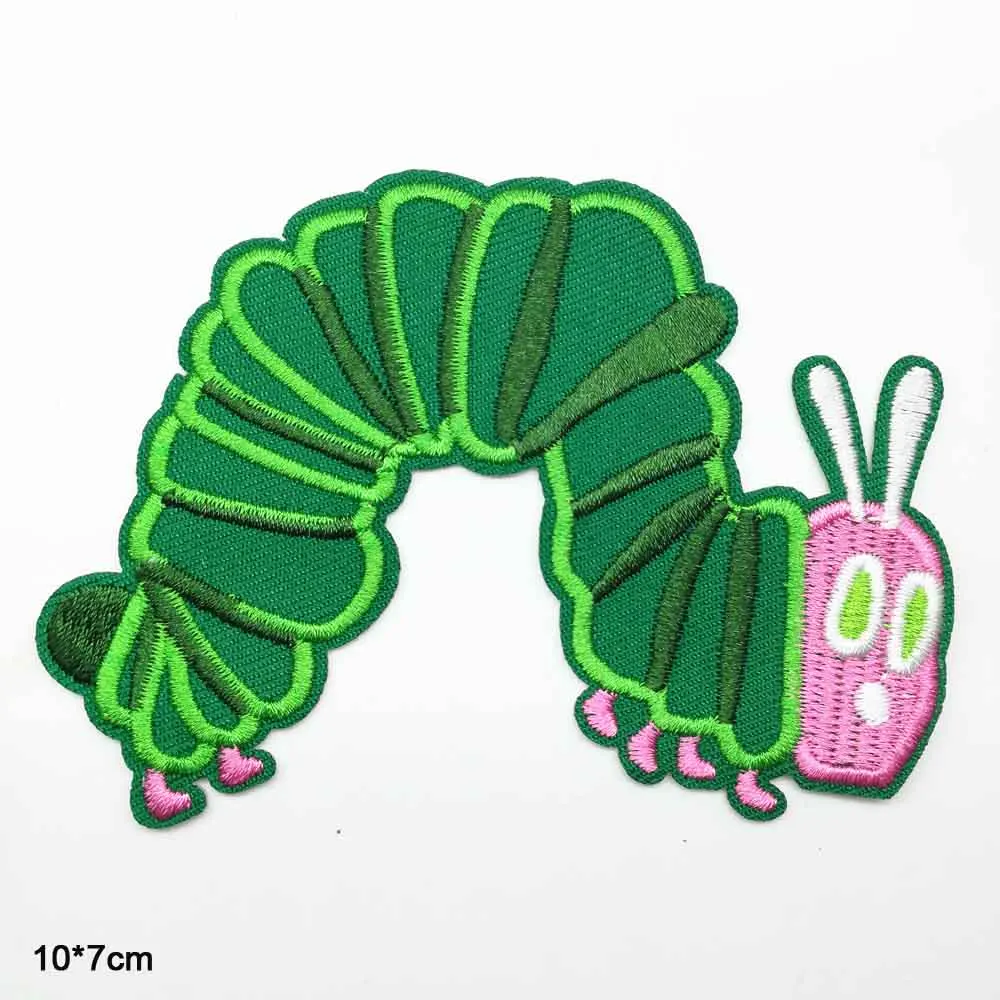 

THE VERY HUNGRY CATERPILLAR Green Insect Iron On Embroidered Clothes Patches For Clothing Stickers Garment Apparel Accessories