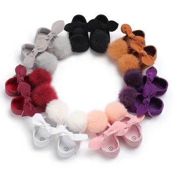 

New Princess Ball Bow FirstWalkers Baby Toddler Cotton Fabric Baby Moccasins Baby Girls Mary Jane Princess Party Sole Baby Shoes