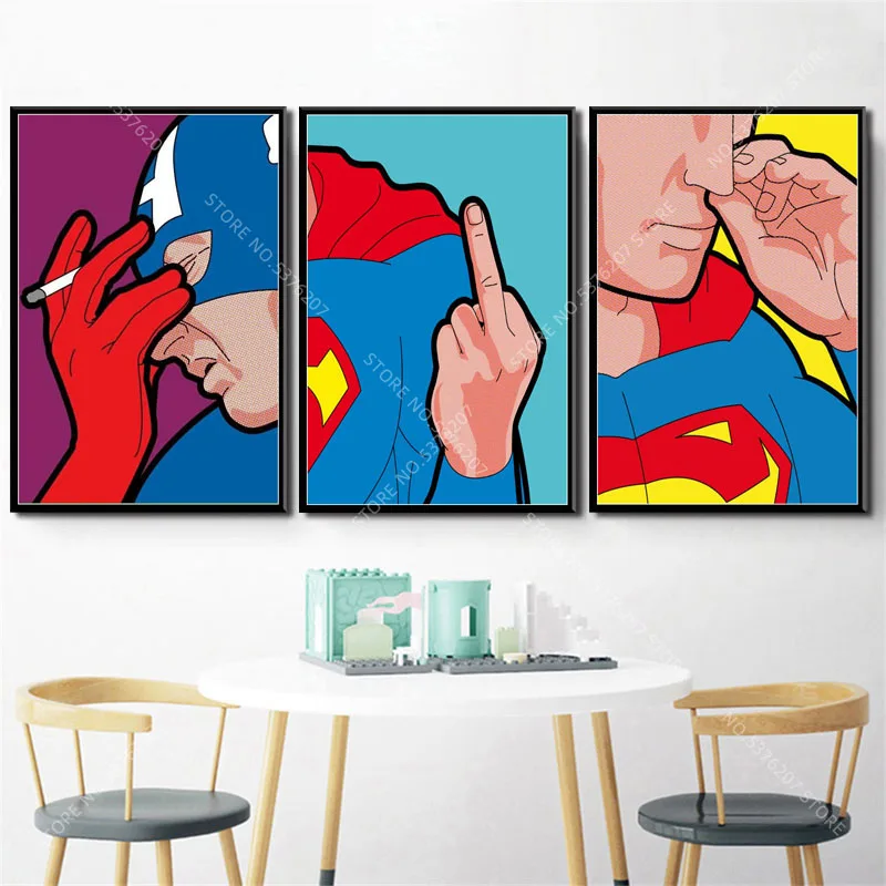 

G044 Art Decor Superhero Normal Life Funny Pop Art Superman Batman Spider-Man Wall Art Canvas Painting Silk Poster