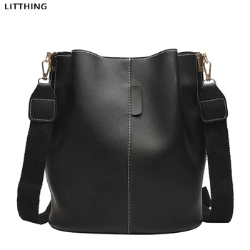 

Litthing Women Bucket Bag Large Capacity Pu Leather Casual Buckle Purse Handbag Shoulder Crossbody Messenger Retro Vintage Bag