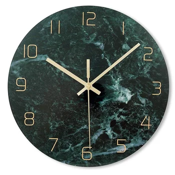 

Tempered Glass Wall Clock Dark Green Marble Texture Silent Modern Wall Clock Suitable for Home/Office Decoration