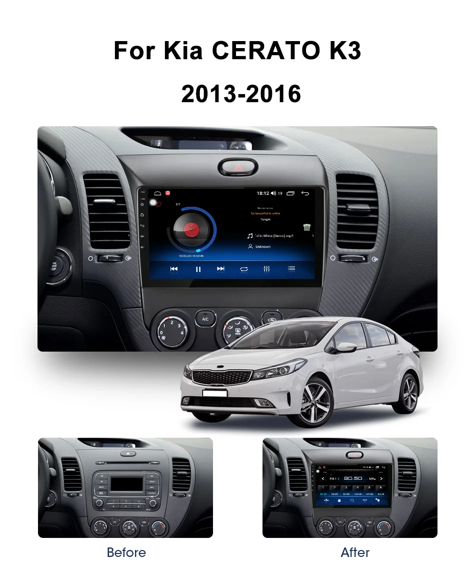  Funrover IPS+2.5D Android 9.0 Car Radio Multimedia autoradio Player GPS Navigation For Kia CERATO K