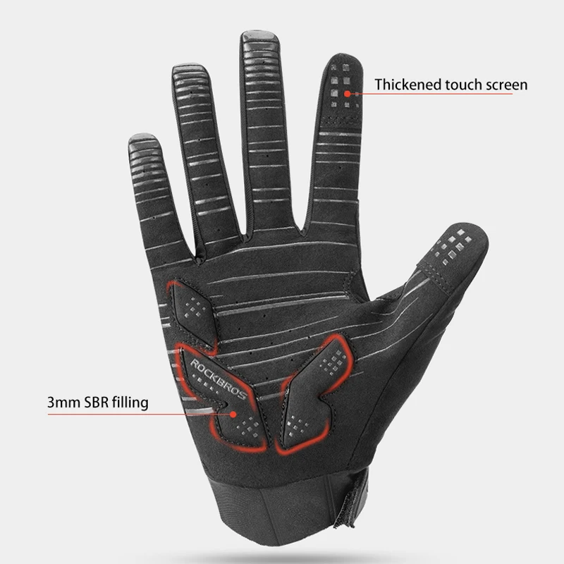 ROCKBROS перчатки для велоспорта мужские и женские SBR противоскользящие зимние велосипедные перчатки ветрозащитные перчатки для сенсорного экрана MTB велосипедные перчатки на полный палец