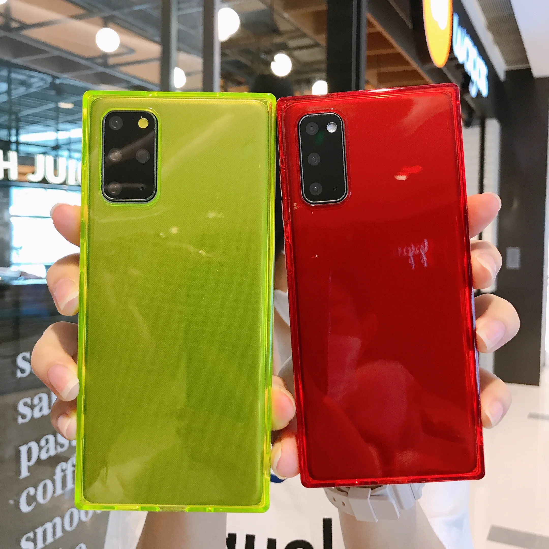 Новый квадратный флуоресцентный неоновый чехол для телефона Samsung S9 S10 Plus S10E S20 Ultra