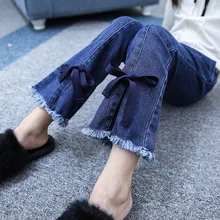 Детская одежда; весенняя одежда для девочек; брюки с кисточками; Новинка года; стильные универсальные детские джинсы в Корейском стиле; модная одежда больших размеров