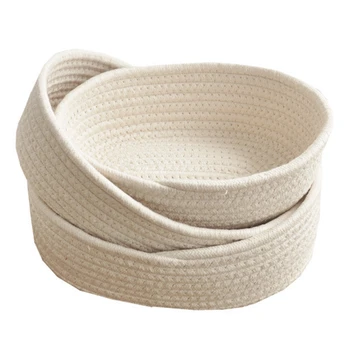 

Fashion3PCS Handmade Cotton Woven Basket Bedside Storage Basket Desktop Snacks Coffee Table Sundries Basket