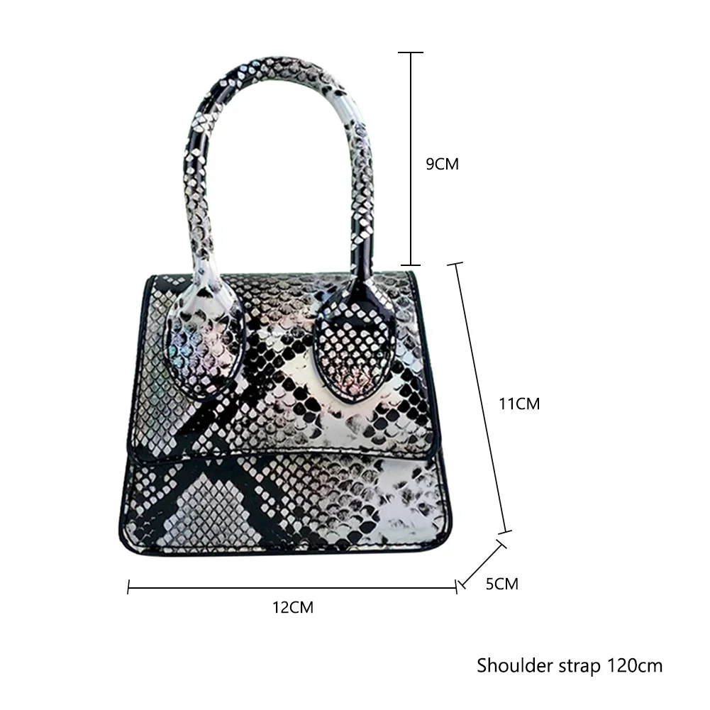 UK New Women's Classic Snake Skin Pattern Flap Over Style Single Handle Hand Bag 