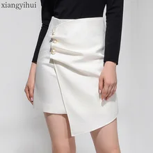 Дизайнерская Женская Белая Летняя юбка с бисером для офиса, для девушек, элегантные черные юбки, красные Асимметричные низ с высокой талией, Новинка