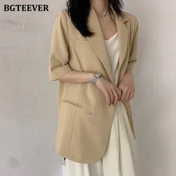 

BGTEEVER Summer Half Sleeve Double Breasted Women Blazer Jacket Casual Loose Notched Collar Female Suit Outerwear 2020