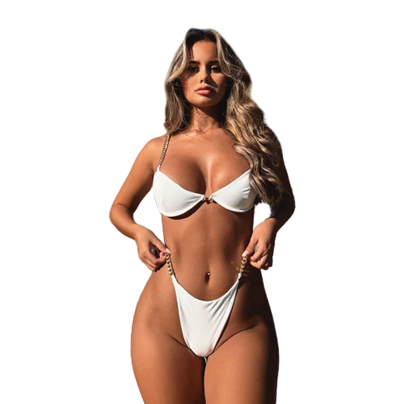

Metal Chain Tanga Bikini Sexy Two Piece Swim Suit Woman Padded Swimsuit Micro Bikinis 2019 Hot Bathing Suit High Waist Monokini