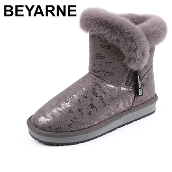 

BEYARNEsnow boots for wom new winter leather shoes warm padded side zipper ankle boots for women casual winter boots snowboots