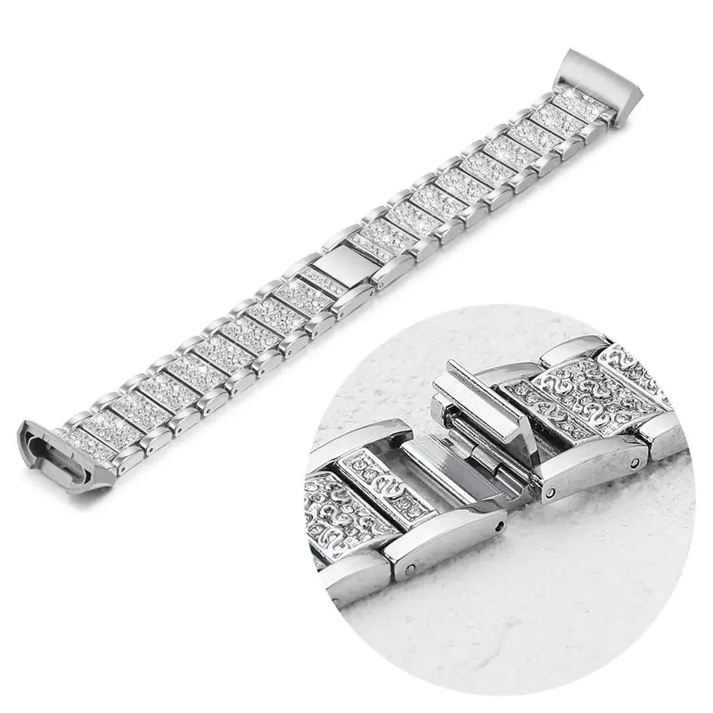 OULUCCI алмаз для Fitbit Charge 3 группа металлический ремешок женское из нержавеющей стали сменный Браслет для браслета Fitbit Charge 2 - Цвет: silver 1