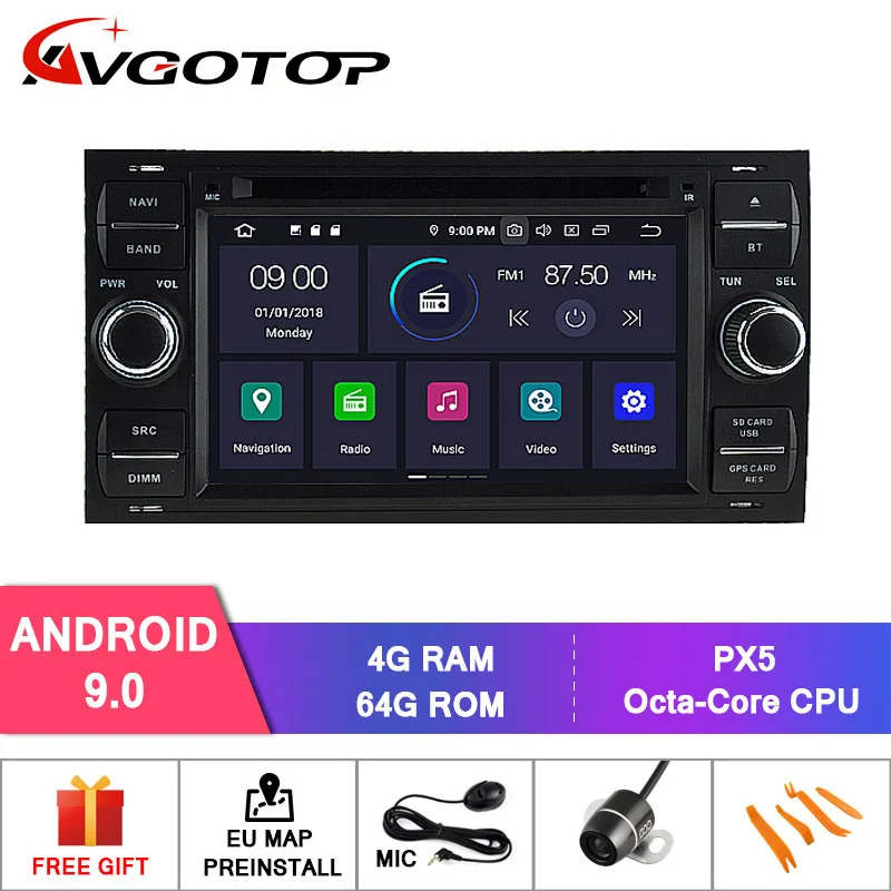Excellent AVGOTOP Android 9.0 4GB+64GB CAR DVD PLAYER for Ford focus 2004-2008 IPS HD Screen NAVIGATION 1