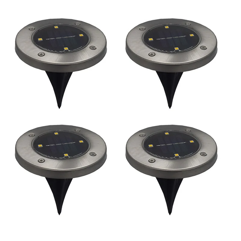 New Style Solar 4LED Lawn Lamp Circle Stainless Steel Waterproof Underground Lamp LED Garden Lights Garden Lamp