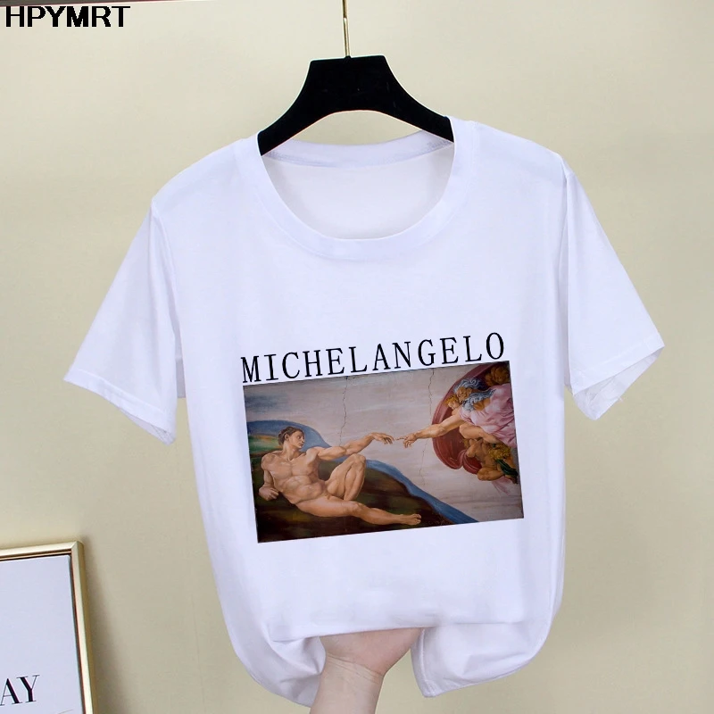 2020 New summer spoof Mona Lisa Print T Shirts Women aesthetics funny Tshirts Casual Short Sleeves Tops t-shirt Female Clothing