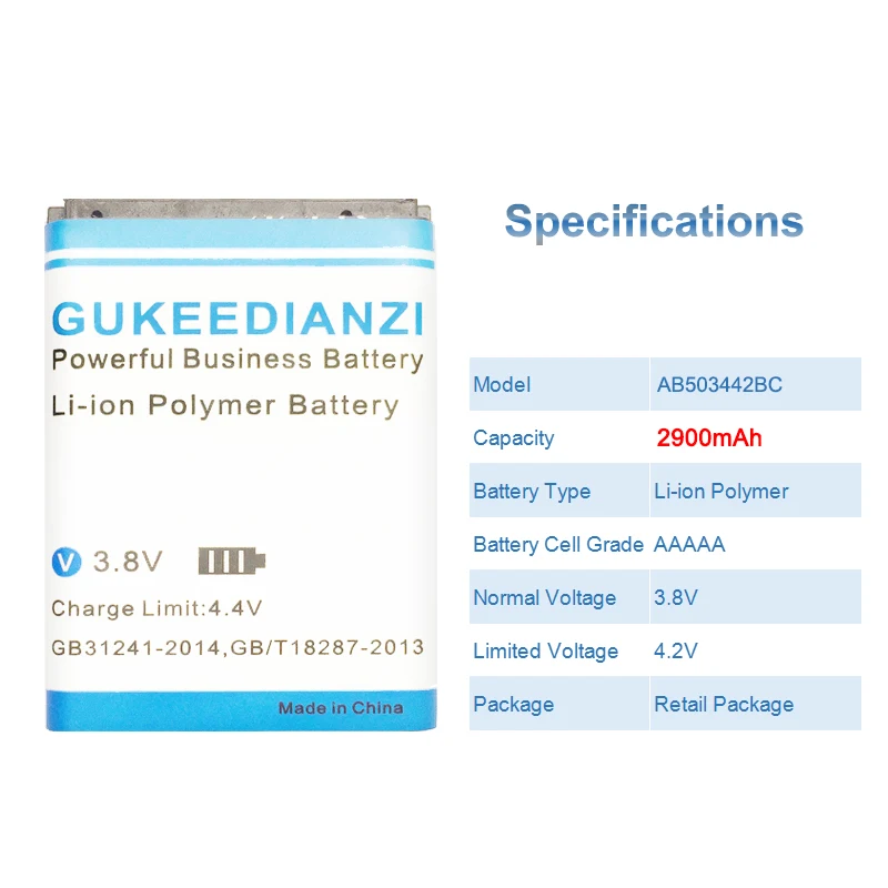 GUKEEDIANZI Сменный аккумулятор для смартфона AB503442BC на 2900 мАч для samsung E578 J700 J708i J708 T509