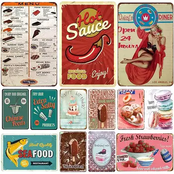 

Fresh Mexican Fast Food Seafood Metal Tin Signs Vintage Plaque Beef Bread Pizza Wall Poster Breakfast Diner Home Kichen Decor