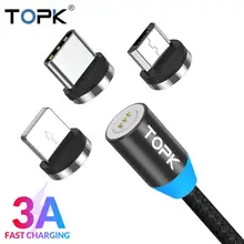 TOPK AM37 Быстрая зарядка Магнитный зарядный кабель mi cro usb type C кабель для iPhone X Xs Max 11 8 7 6 Xiaomi mi note 10 телефонные кабели