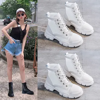 

2020 Martin boots Women's breathable mesh boots mid-barrel all-match mesh boots lace hollow short boots thin style