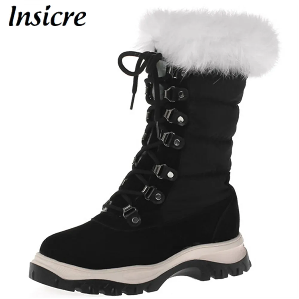 

Insicre women snow boots flat heel cow suede non-slip wool lace up size 34-41 platform woman winter shoes increasing heel