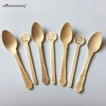 

x100 custom flatware set wooden dessert spoons drink swizzle stirrers home garden hen party table decoration bridal shower