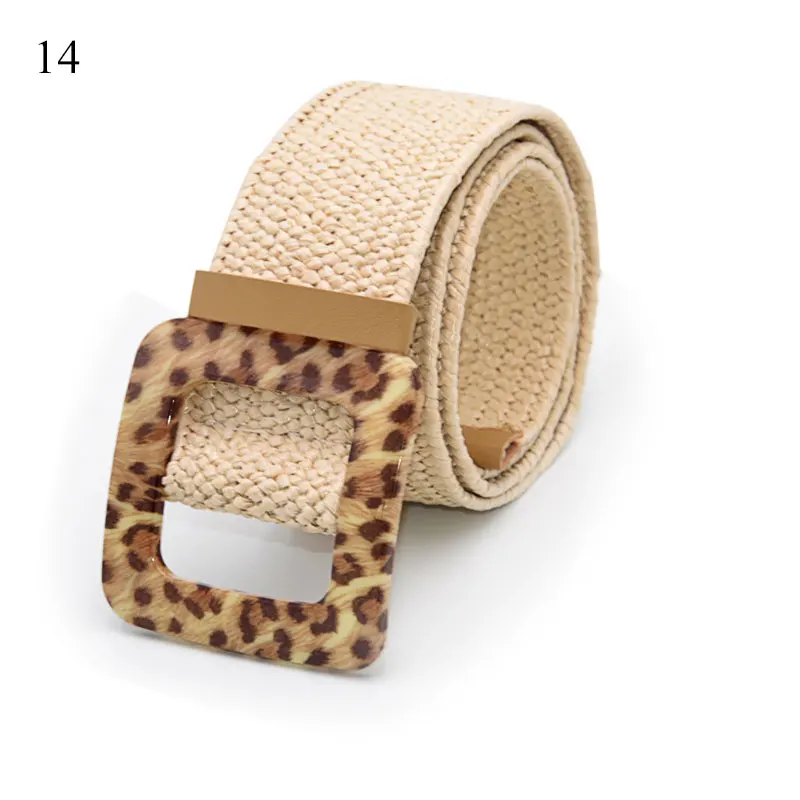 Summer Khaki Brown Female Belt Wooden Buckle Dress Jeans Belt Leopard Snake Printed Buckle Straw Wide Belts For Women Bohe Belt plus size belts for women