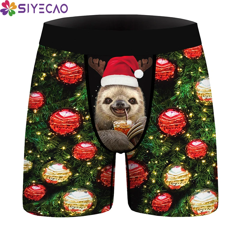 

Men's Printing Underwear Christmas Print Breathable Shorts Underwear Long Leg Pants Men Panties Underwear Ropa Interior Hombre