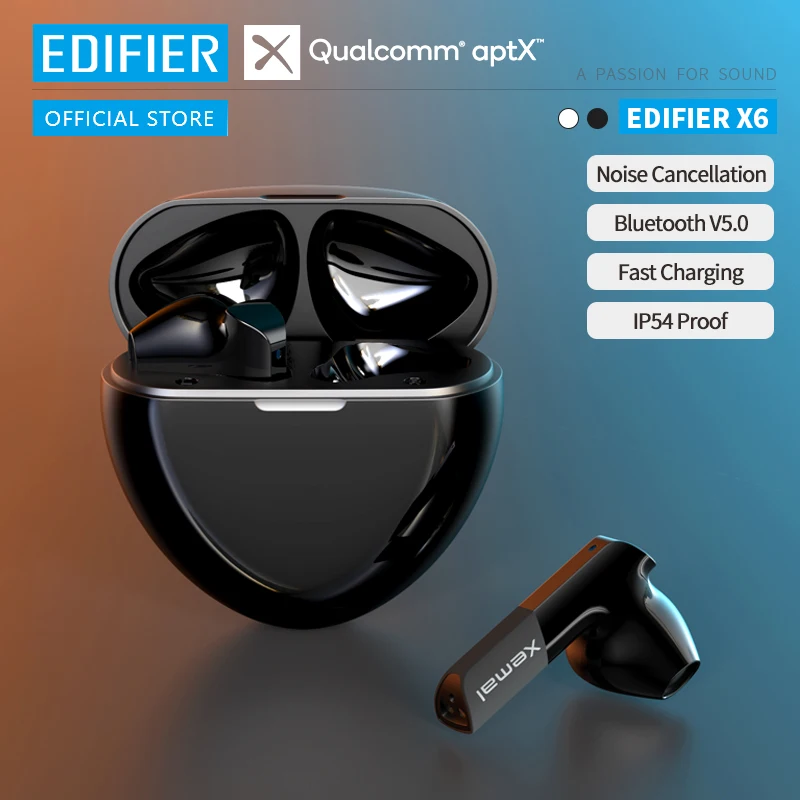  EDIFIER X6 TWS Беспроводные наушники блютуз наушники, Qualcomm Apt-X, Bluetooth 5.0 Поддержка быстрой зарядки 2-микрофонное шумоподавление 