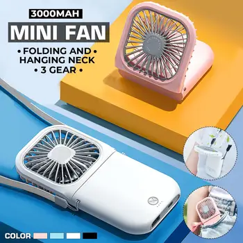 

USB Portable Halter Fan Hands Free Neck Fan Hanging Mini Sports Fans Personal 3 Speed Adjustable Rechargable Home Office