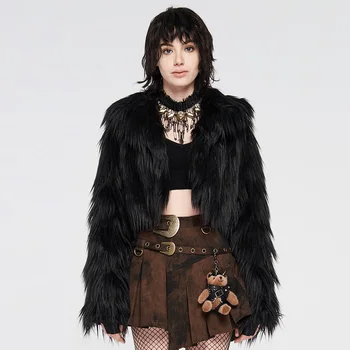 

PUNKRAVE Women's Punk Simple Imitation Fur Coat Gorgeous Loose Keeps Warm Winter Cardigan Wool-like Jackets