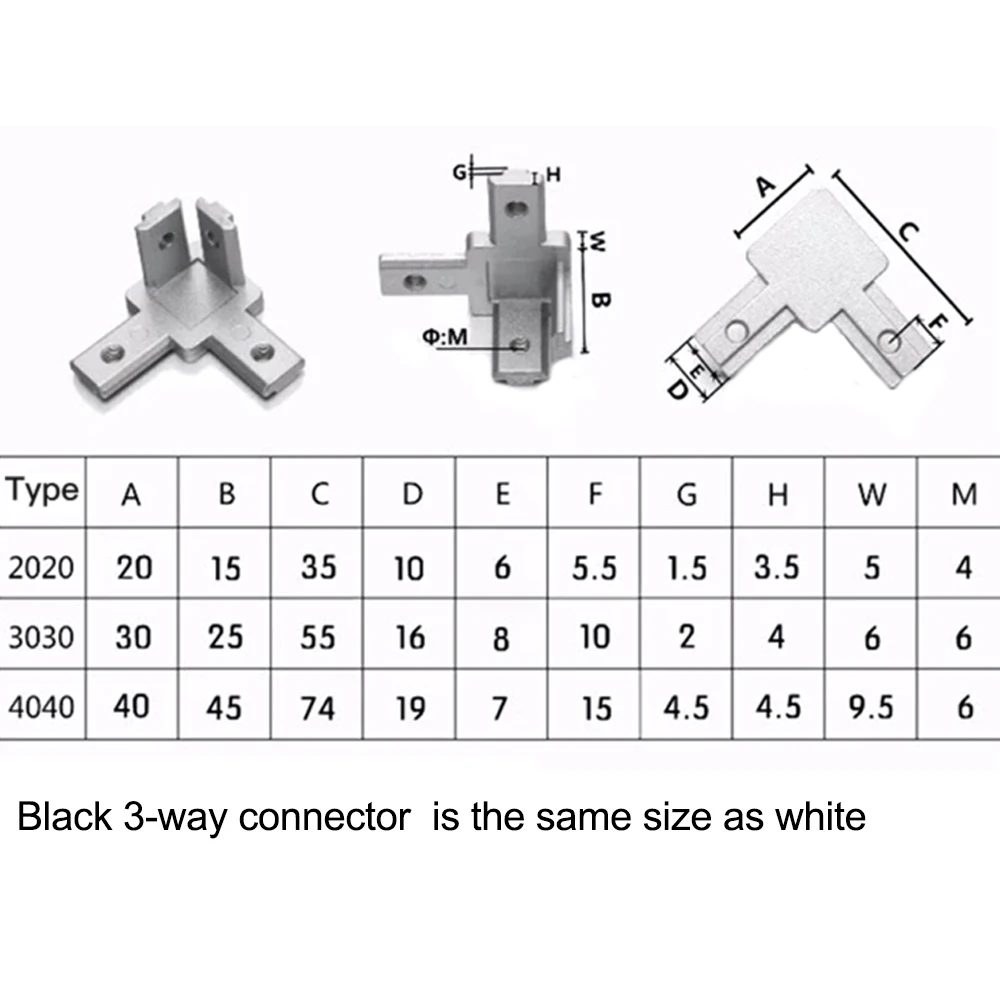 4Set Black And Silver 3030 4040 3-Way End Corner Bracket Connector with Screws for Standard T Slot Aluminum Extrusion