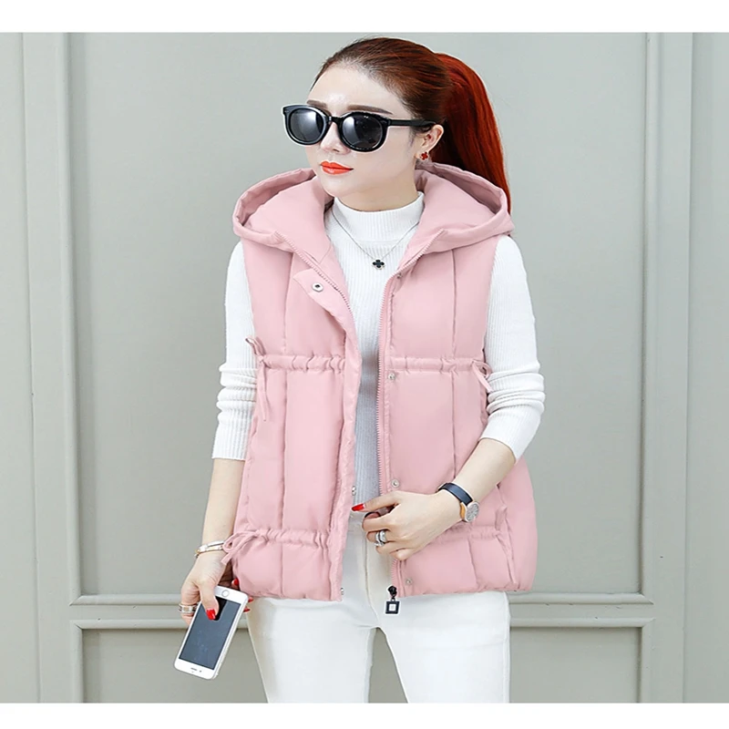 

2019 New vest Winter Women's jacket Windproof Warm Long Cotton Waistcoat Casual Sleeveless hooded femme coat veste