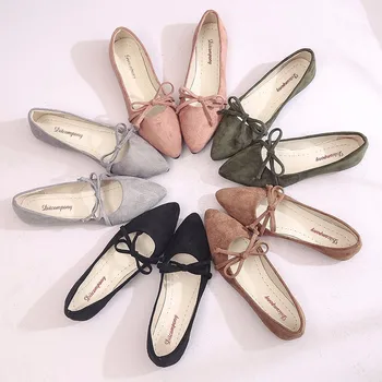 

2020 Spring and Summer New Wild Students Flat Pointed Pointed Casual Shoes Women Shallow Mouth Lazy Shoes Bow Single Shoes