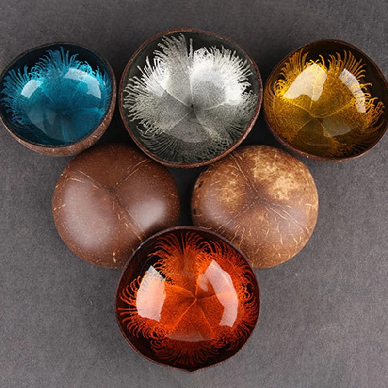  6Pcs/Set Natural Coconut Shell Key Candy Dish Table Key Storage Section Coconut Bowl Ink Creative O