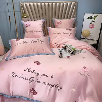 

Summer High-End Silky Bare Sleeping 60 Import Tencel Four-piece Set American-Style Pastoral Style Viscose Bedding Article Cotton