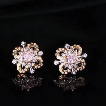 

Diamond Test Past Brilliant Cut 0.3 ct Pink D Color Moissanite Star Clover Earrings Silver 925 Gemstone Flower Stud Earrings
