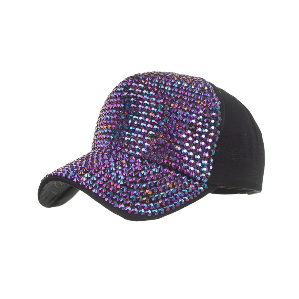 Purple Женская Бейсболка s с блестками, регулируемая хлопковая кепка, Звездные Стразы, летняя Солнцезащитная бейсболка s Casquette Femme - Цвет: Purple