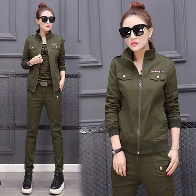 Army green Новые уличные тонкие двухкомпонентные спортивные костюмы для женщин армейский зеленый хлопок тренировочная военная куртка и брюки походный альпинистский Тактический Костюм - Цвет: Army green