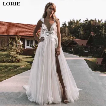 

LORIE Boho Wedding Dress 2020 3D Appliqued Side Split Lace Bride Dresses Vestidos de novia Wedding Bride Gowns
